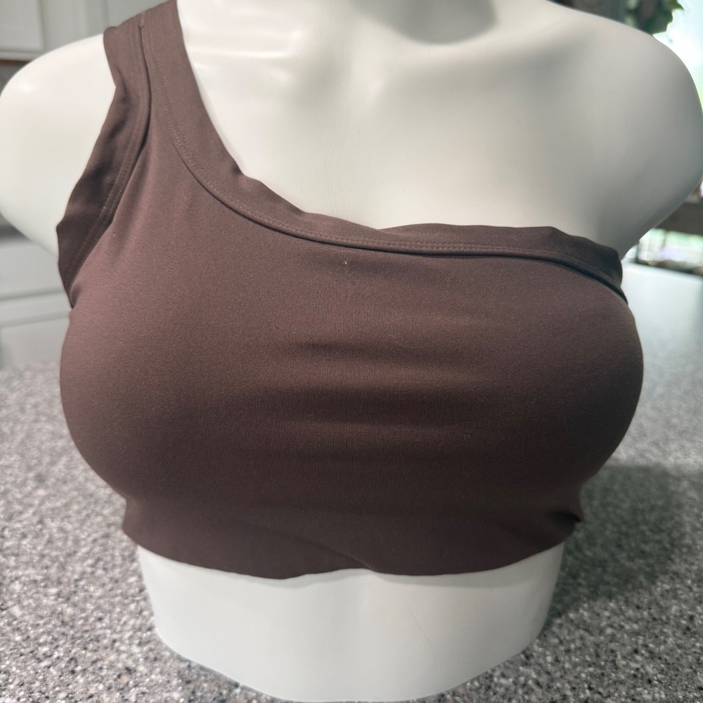 All in‎ Motion Espresso One Shoulder Sports Bra Asymmetrical Yoga Top Medium